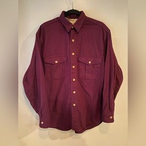 Eddie Bauer Chamois Flannel Button Up Shirt Mens Medium Red Purple Outdoor Heavy